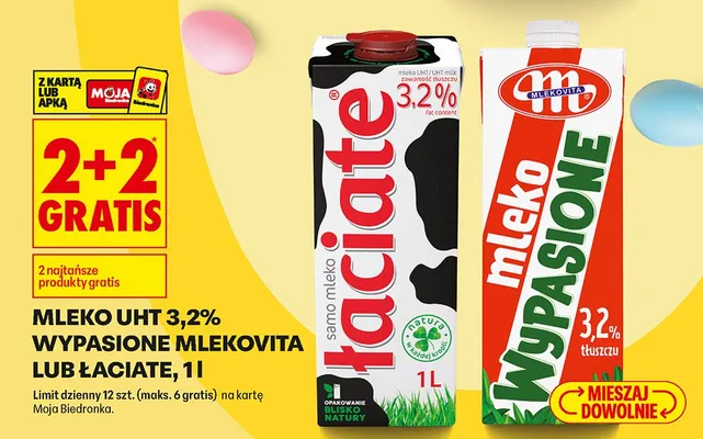 Mleko UHT 3,2% 2+2 GRATIS promocja w Biedronka