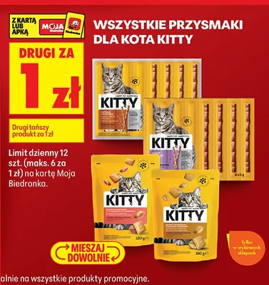 Wszystkie przysmaki dla kota Kitty DRUGI ZA 1 ZŁ promocja w Biedronka