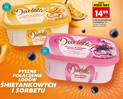 Lody śmietankowe z sorbetem 1 l mango-marakuja promocja w Biedronka
