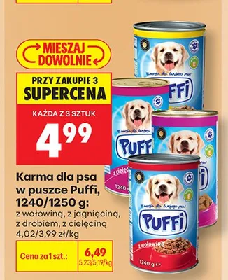 Karma dla psa w puszce Puffi z wołowiną promocja w Biedronka