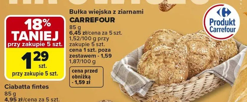 Bułka wiejska z ziarnami promocja w Carrefour