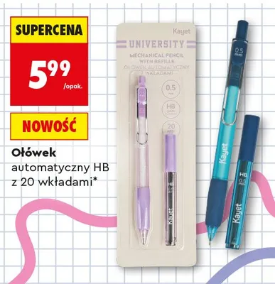Ołówek automatyczny HB Kayet z 20 wkładami promocja w Biedronka