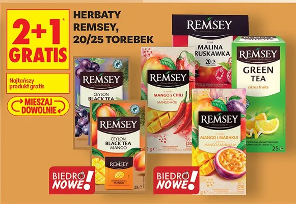 Herbaty Remsey 20-25 torebek 2+1 GRATIS promocja w Biedronka