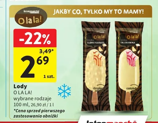 Lody double truskawka O la la! promocja w Intermarche