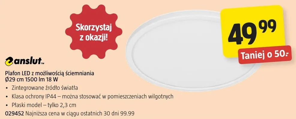 Plafon LED z możliwością ściemniania Ø29 cm 1500 lm 18 W promocja w Jula