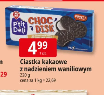 Ciastka kakaowe z nadzieniem waniliowym P'tit Déli promocja w Leclerc