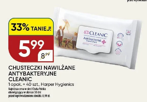 Chusteczki nawilżane antybakteryjne Cleanic promocja w Chata Polska