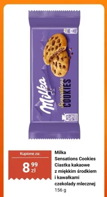 Ciastka kakaowe z miękkim środkiem i kawałkami czekolady mlecznej Milka Sensations Cookies promocja w Biedronka