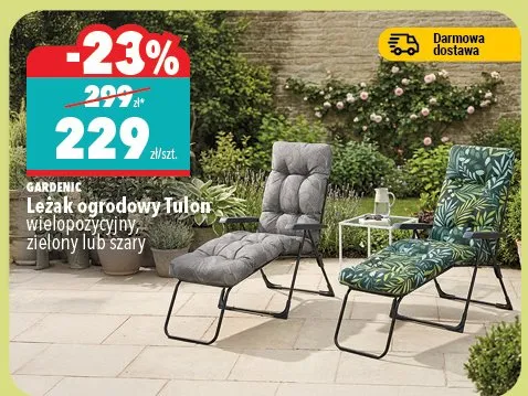 Leżak ogrodowy Tulon wielopozycyjny, zielony lub szary promocja w Biedronka Home