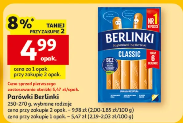 Parówki Berlinki Classic promocja w Auchan