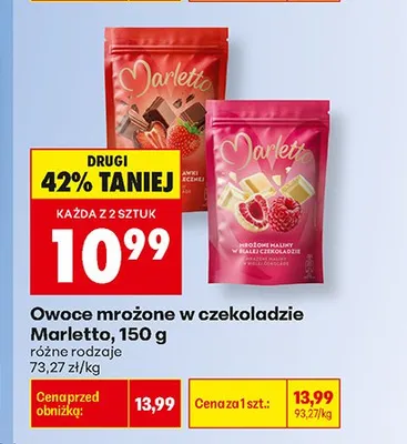 Owoce mrożone w czekoladzie Marletto maliny w białej czekoladzie promocja w Biedronka
