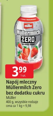 Napój mleczny Müllermilch Zero bez dodatku cukru Müller promocja w Leclerc
