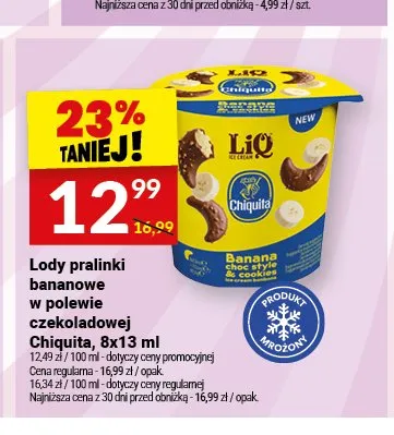 Lody pralinki bananowe w polewie czekoladowej Chiquita 8-pak promocja w Twój Market