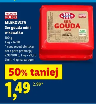 Ser gouda mini w kawałku Mlekovita promocja w Lidl