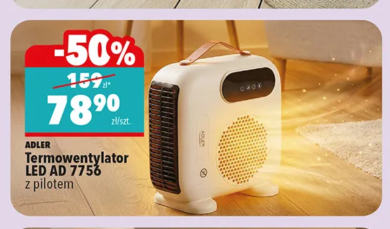 Termowentylator LED Ad 7756 z pilotem Adler promocja w Biedronka