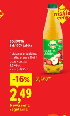 Sok jabłko Solevita 100% promocja w Lidl