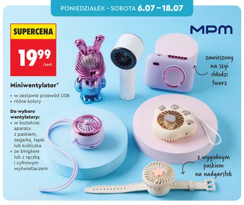Miniwentylator MPM z rączką i cyfrowym wyświetlaczem promocja w Biedronka