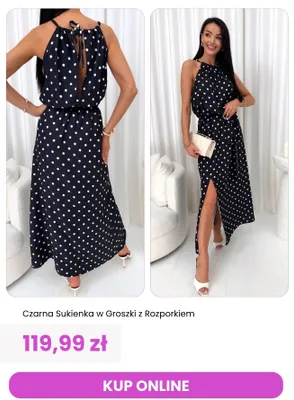 Sukienka damska czarna w groszki z rozporkiem ModnaKiecka promocja w Modna Kiecka