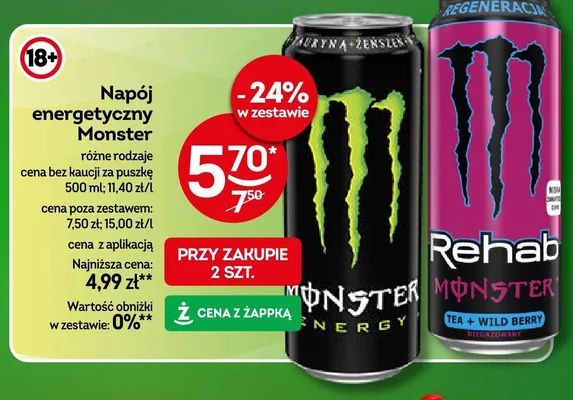 Napój energetyczny Monster Rehab Tea + Wild Berry promocja w Żabka