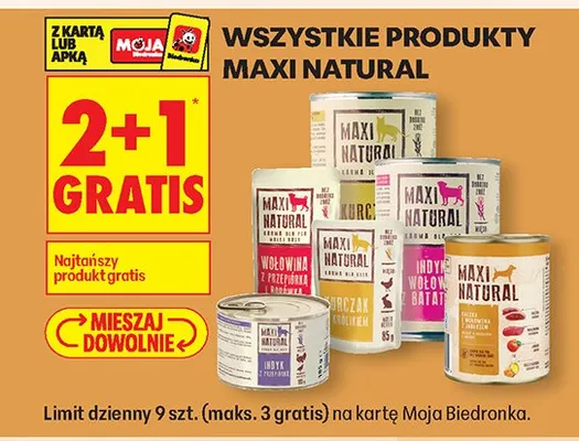 Karma dla psów Maxi Natural różne smaki promocja w Biedronka