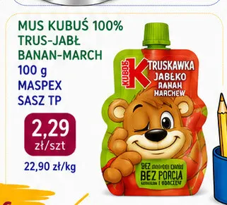 Mus Kubuś 100% truskawka-jabłko-banan-marchew promocja w emma MARKET