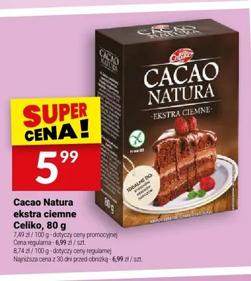 Kakao Cacao Natura ekstra ciemne Celiko promocja w Twój Market