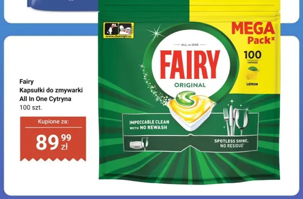 Kapsułki do zmywarki Fairy All In One Cytryna 100-pak promocja w Dino