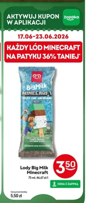 Lody na patyku Big Milk Minecraft promocja w Żabka
