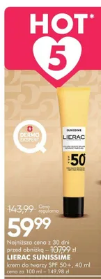 Krem do twarzy SPF 50+ LIERAC SUNISSIME promocja w Super-Pharm
