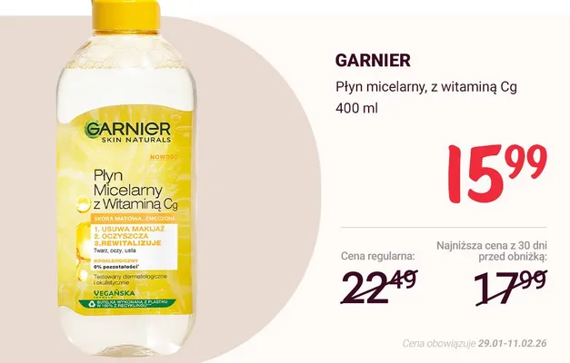 Płyn micelarny z witaminą Cg Skin Naturals promocja w Rossmann