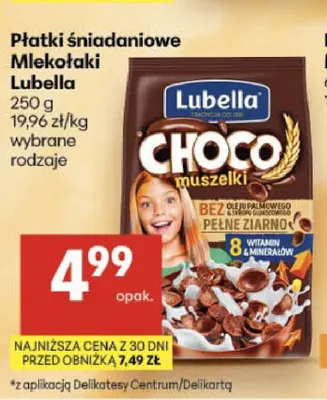 Płatki śniadaniowe Lubella Mlekołaki Choco muszelki promocja w Delikatesy Centrum