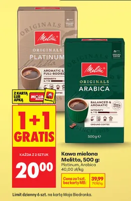 Kawa mielona Originals Platinum 1+1 GRATIS promocja w Biedronka