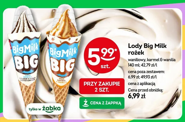 Lody Big Milk rożek waniliowy promocja w Żabka