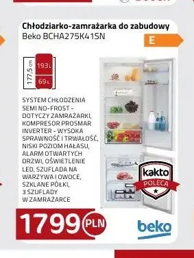 Chłodziarko-zamrażarka do zabudowy Beko BCHA275K41SN promocja w kakto.pl