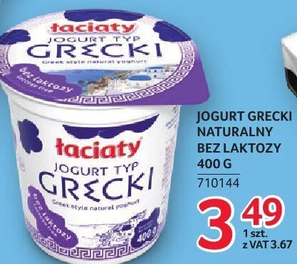 Jogurt grecki naturalny bez laktozy Łaciaty 400g promocja w Selgros