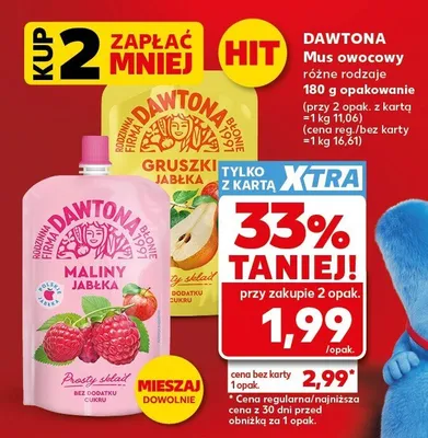 Mus owocowy Dawtona maliny jabłka promocja w Kaufland