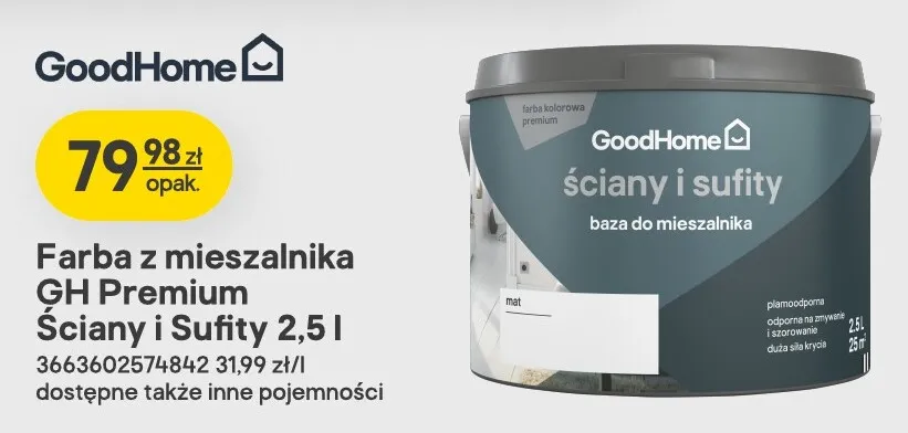 Farba z mieszalnika GoodHome Gh Premium Ściany i Sufity promocja w Castorama