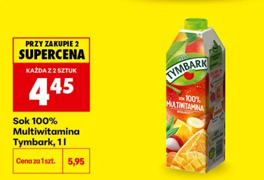 Sok 100% Multiwitamina Tymbark promocja w Biedronka