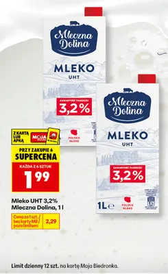 Mleko UHT Mleczna Dolina 3,2% promocja w Biedronka