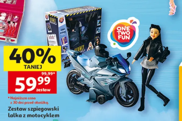 Zestaw szpiegowski lalka z motocyklem ONE TWO FUN promocja w Auchan