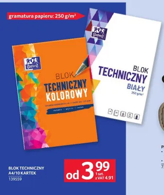 Blok techniczny kolorowy Oxford A4 10 kartek promocja w Selgros