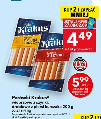 Parówki drobiowe z piersi kurczaka Krakus promocja w LEWIATAN