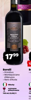 Wino czerwone Borelli Primitivo Puglia wytrawne włoskie promocja w Netto