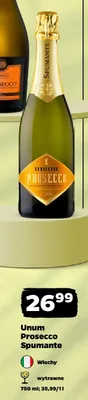 Wino musujące Unum Prosecco Spumante promocja w Netto