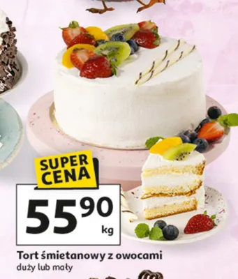 Tort śmietanowy z owocami duży lub mały promocja w Auchan