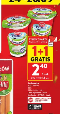 Śmietanka Zott Primo 30% promocja w Intermarche