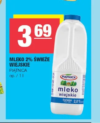 Mleko świeże wiejskie Piątnica 2% promocja w SPAR