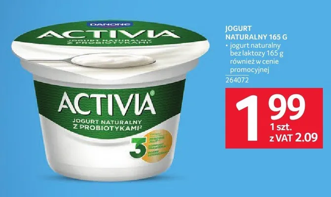 Jogurt naturalny bez laktozy Activia promocja w Selgros