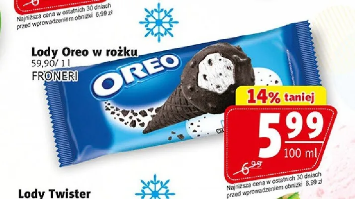 Lody Oreo w rożku Froneri promocja w Prim Market