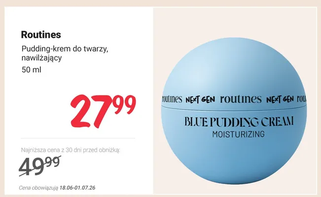 Pudding-krem do twarzy nawilżający Routines Blue Pudding Cream promocja w Rossmann